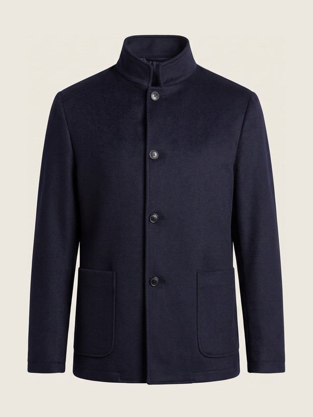 Navy shirt jacket, studio packshot