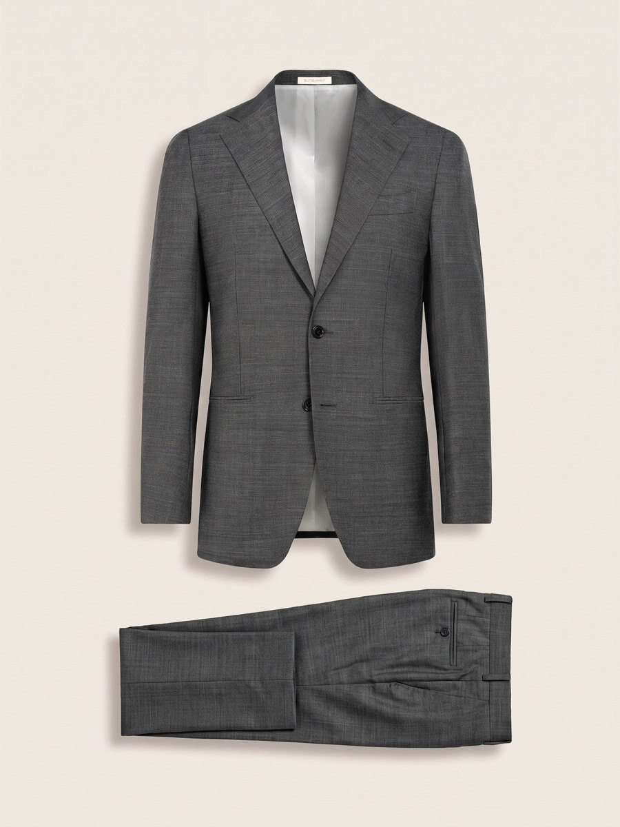 Mid grey check suit, studio packshot